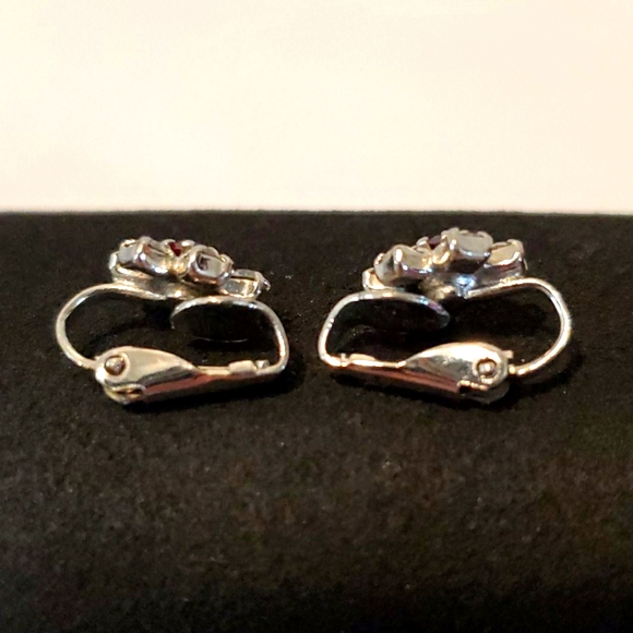 VTG Earrings Ruby Rhinestone Starburst Snowflake Clipon Christmas Valentine's - Picture 11 of 17